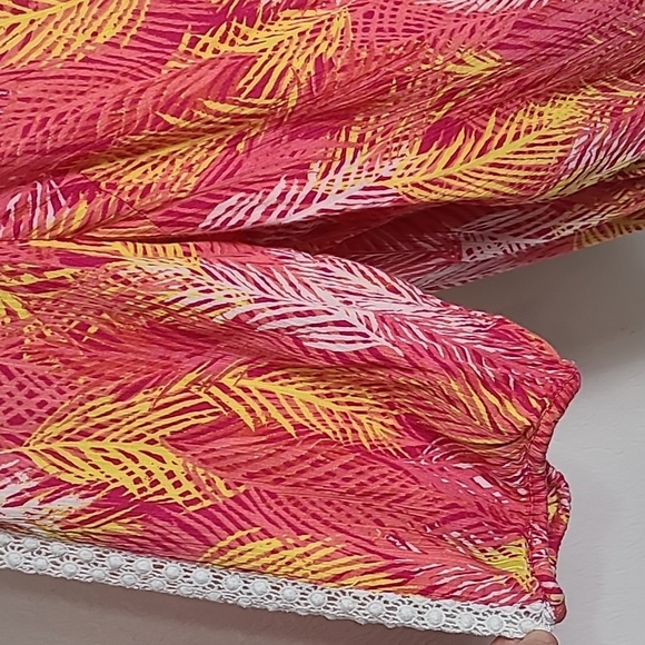 Catherines Pink, Yellow, White Print Top, Embroidered on Sleeves & Neckline, 3X - Picture 3 of 9